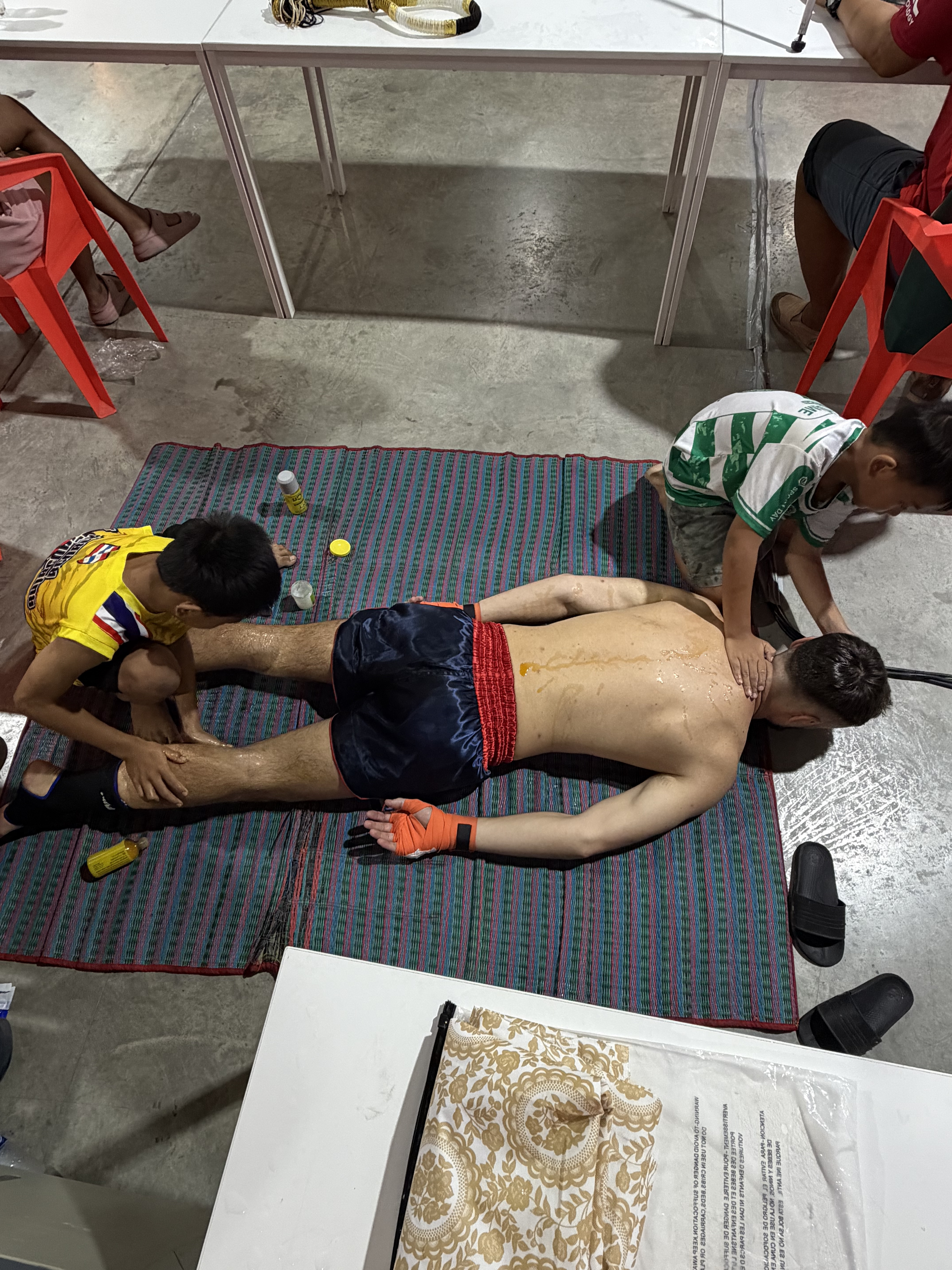 Pre-fight preparation ritual ceremony before Muay Thai match